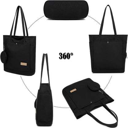 Schwarze Damen Shopper Handtasche mit Münzbörse und Reißverschluss
