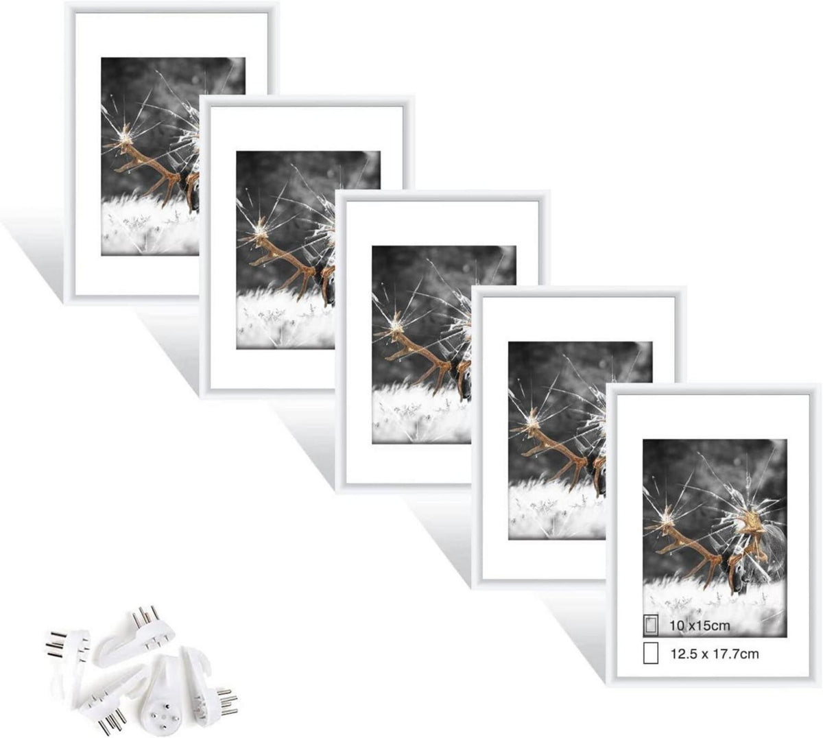5er Set Weißer Fotorahmen DIN 7 Inches Plexi-Glas Portraitrahmen