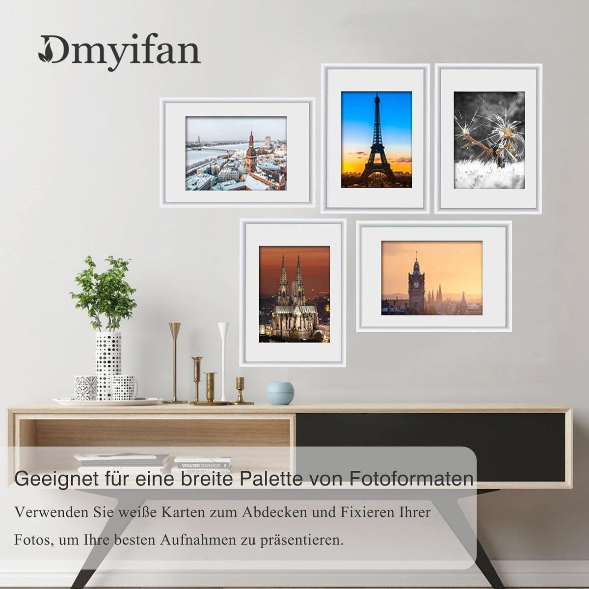 5er Set Weißer Fotorahmen DIN 7 Inches Plexi-Glas Portraitrahmen