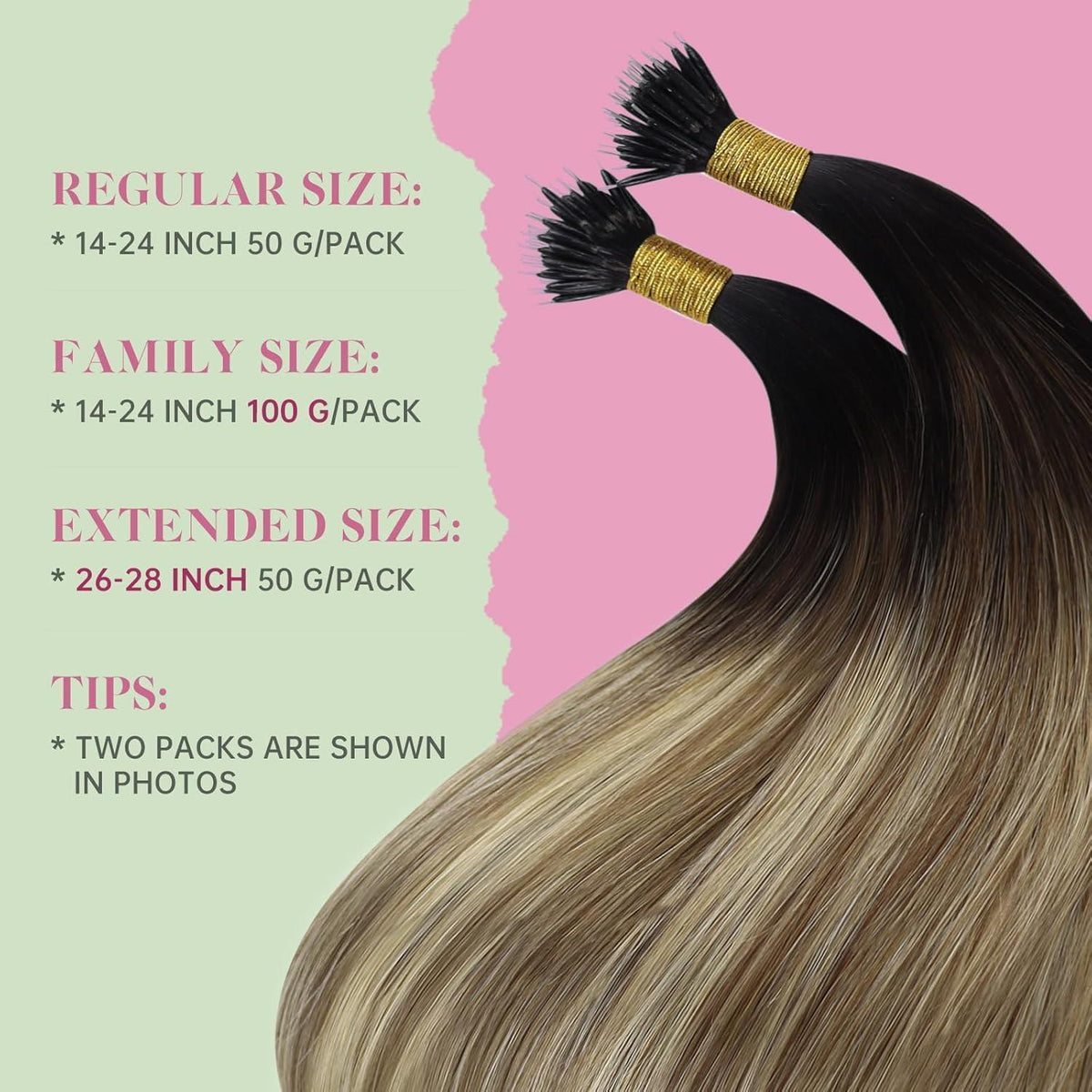 Echthaar Nanoring Extensions Balayage Braun Blond 35cm