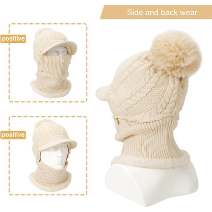 Winter Mütze & Schal Set Damen - Warmes Strickmütze Schal Set