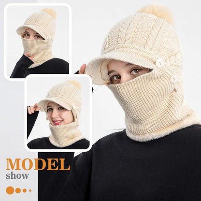 Winter Mütze & Schal Set Damen - Warmes Strickmütze Schal Set