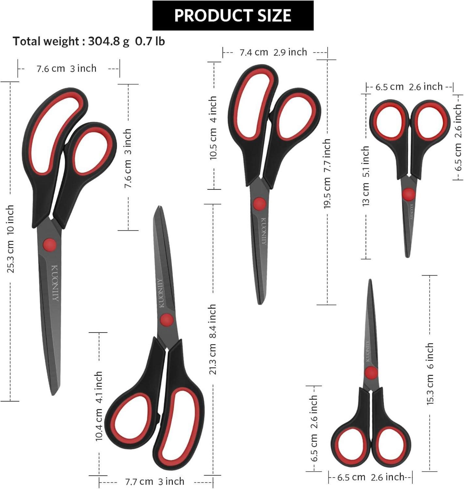 KUONIIY Scheren Set 5-teilig Titanbeschichtung Soft-Grip Schwarz Rot