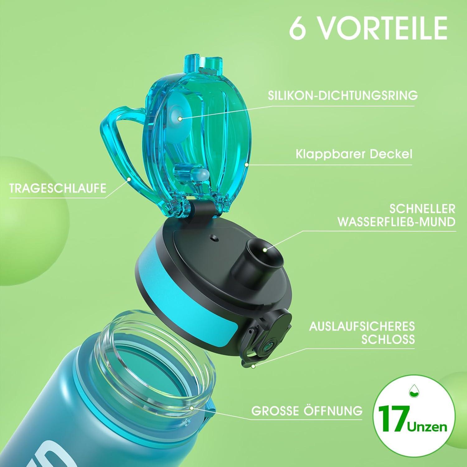 Sport Trinkflasche auslaufsicher BPA-frei 500ML Blau