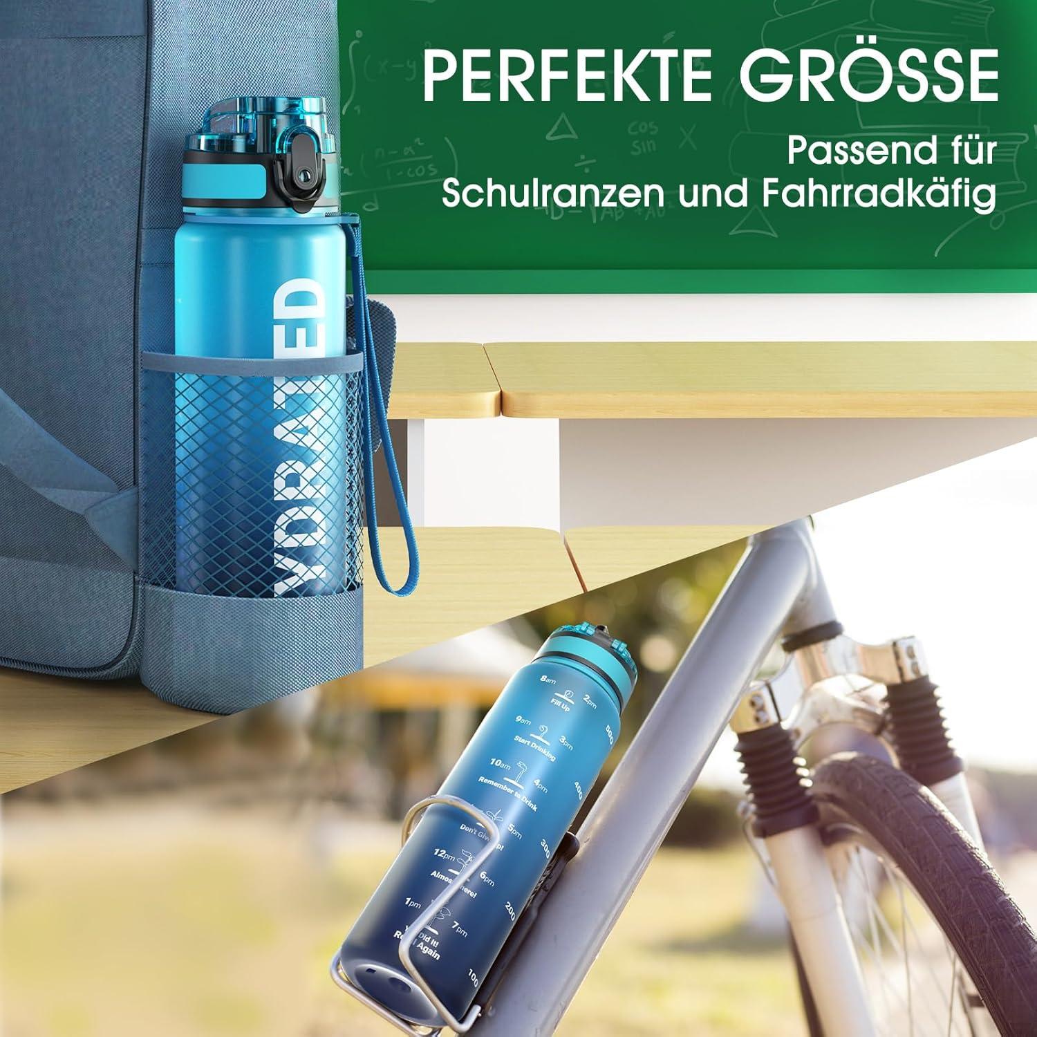 Sport Trinkflasche 500ml BPA-frei Auslaufsicher Wasserflasche Blaue Wellen