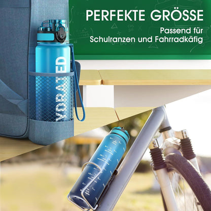 Sport Trinkflasche 500ml BPA-frei Auslaufsicher Wasserflasche Blaue Wellen
