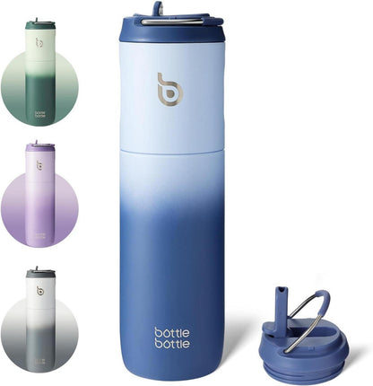 Isolierte Trinkflasche 680 ml mit Strohhalm und Griff - Blau