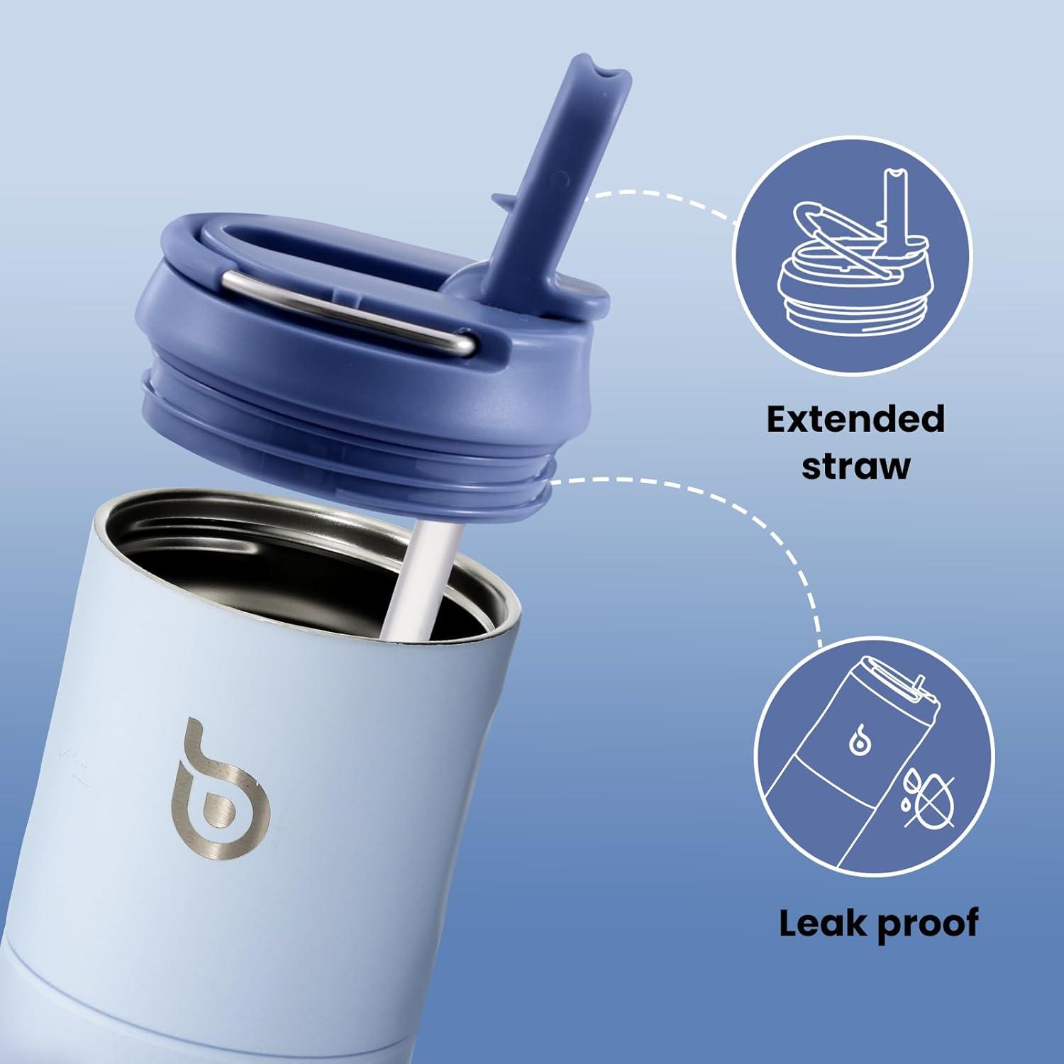 Isolierte Trinkflasche 680ml mit Strohhalm und Griff - Blau