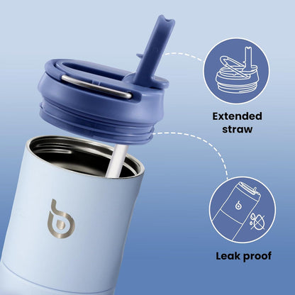 Isolierte Trinkflasche 680ml mit Strohhalm und Griff - Blau