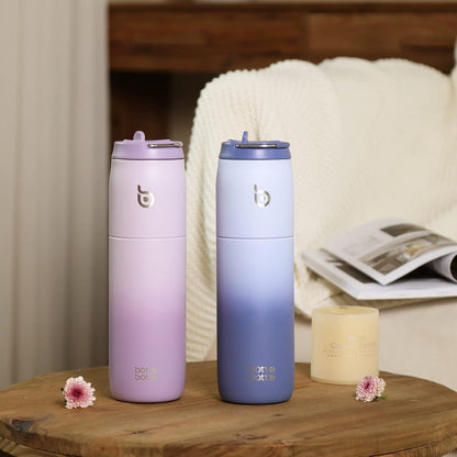 Isolierte Trinkflasche 680ml mit Strohhalm und Griff, doppelwandig