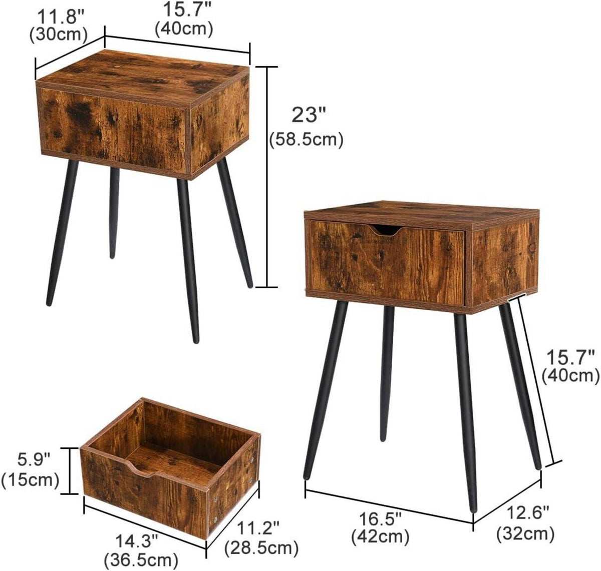 Nachttisch Holz Schublade Metallbeine 30x40x58 Beistelltisch