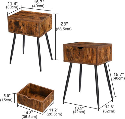 Nachttisch Holz Schublade Metallbeine 30x40x58 Beistelltisch