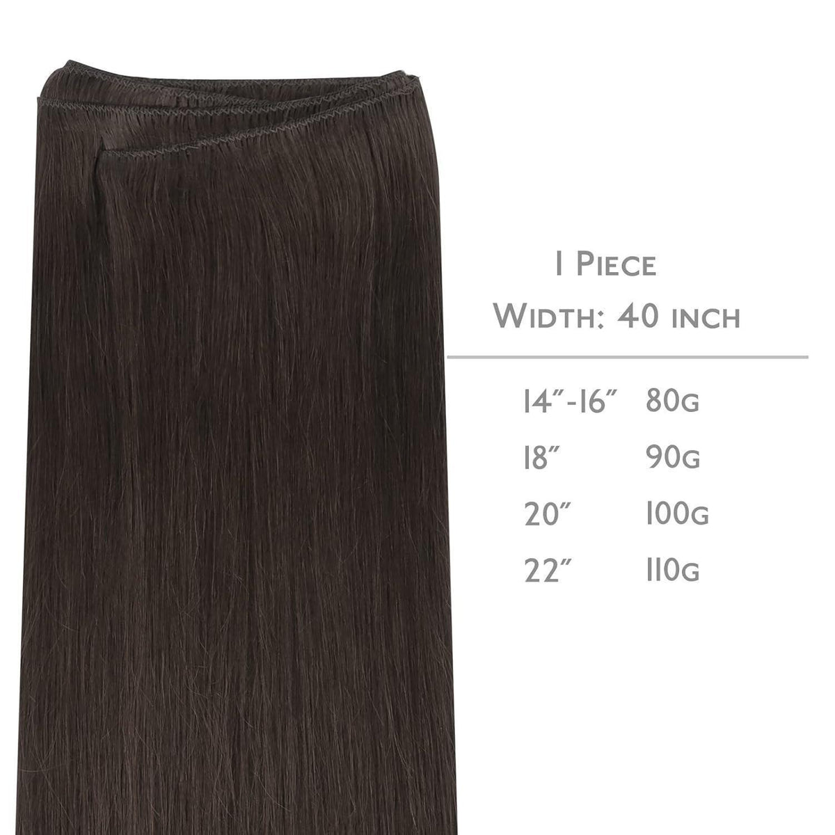 Echthaar Tressen Dunkel Braun - 35cm, 80g, Weft