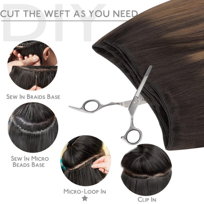 Echthaar Tressen Dunkelbraun Balayage 45cm 90g