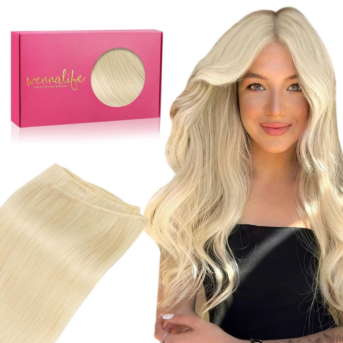 Echthaar Tressen Platinblond – Remy Weft Haarverlängerung 35cm
