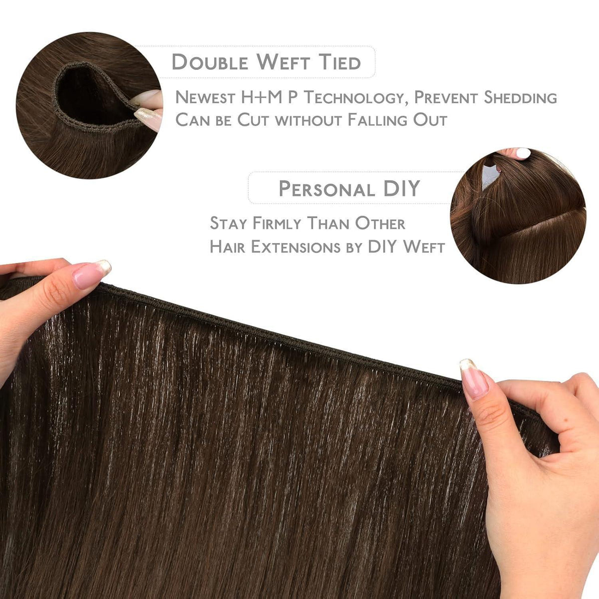 Echthaar Tressen 40cm Schoko-Karamell Blond Weft