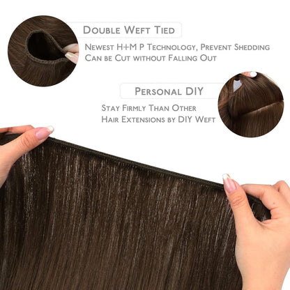 Echthaar Tressen 40cm Schoko-Karamell Blond Weft