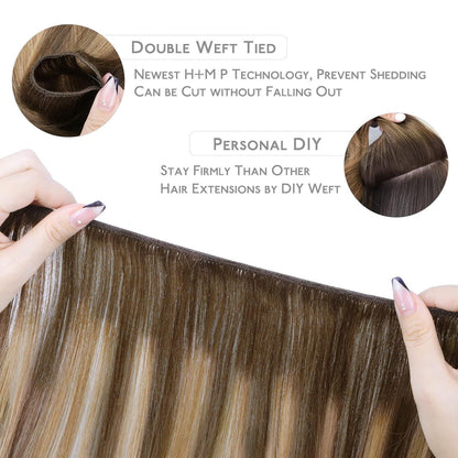 Echthaar Tressen Balayage Schoko-Karamell 35cm 80g