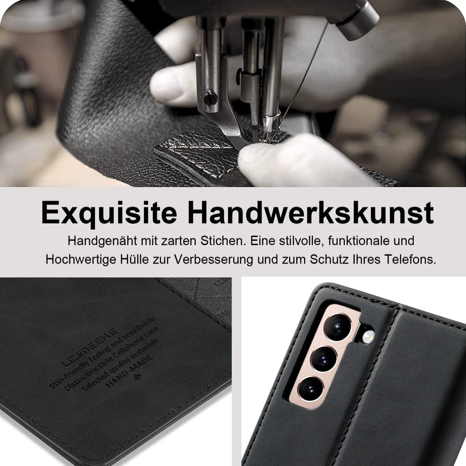 2023 Upgraded Samsung Galaxy S23 Hülle Leder Schwarz mit