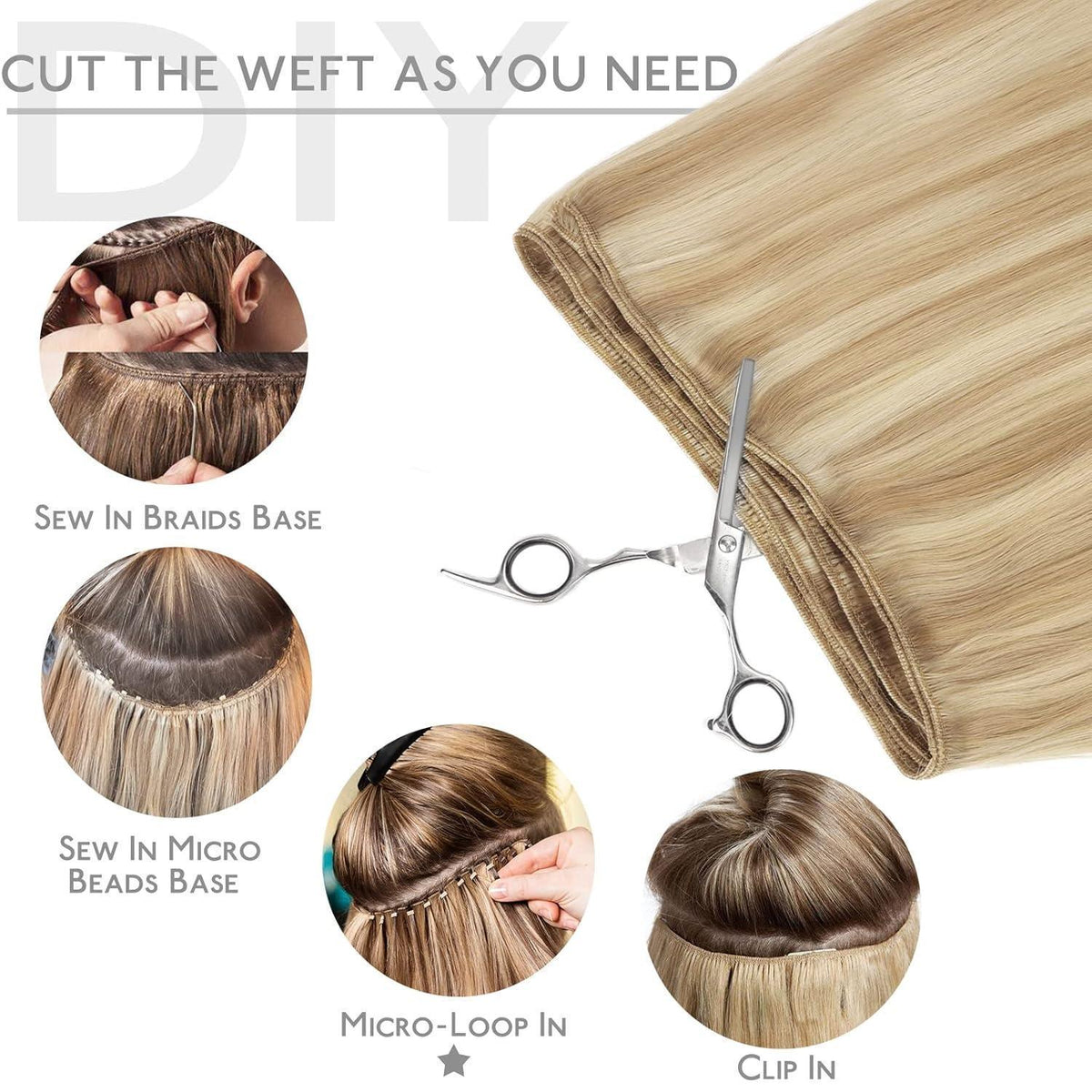 Echthaar Tressen Hellblond Highlights 50cm 100g