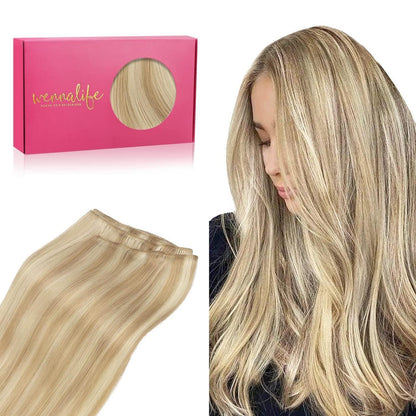 Echthaar Tressen Hellblond Highlights – 45cm, 90g