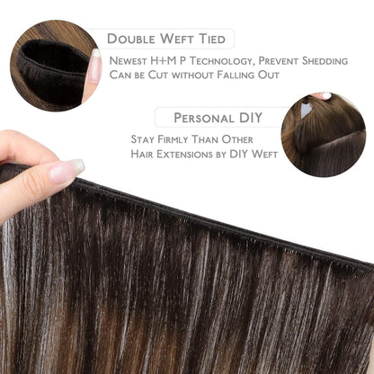 Echthaar Tressen Balayage Dunkelbraun bis Kastanienbraun 40cm