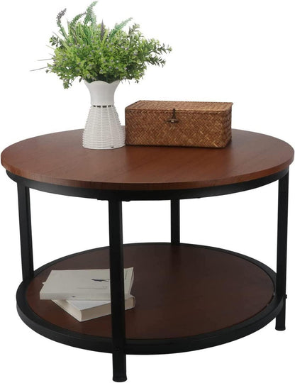 Runder Couchtisch Vintage-Industriedesign 2-stöckig Metallrahmen Braun