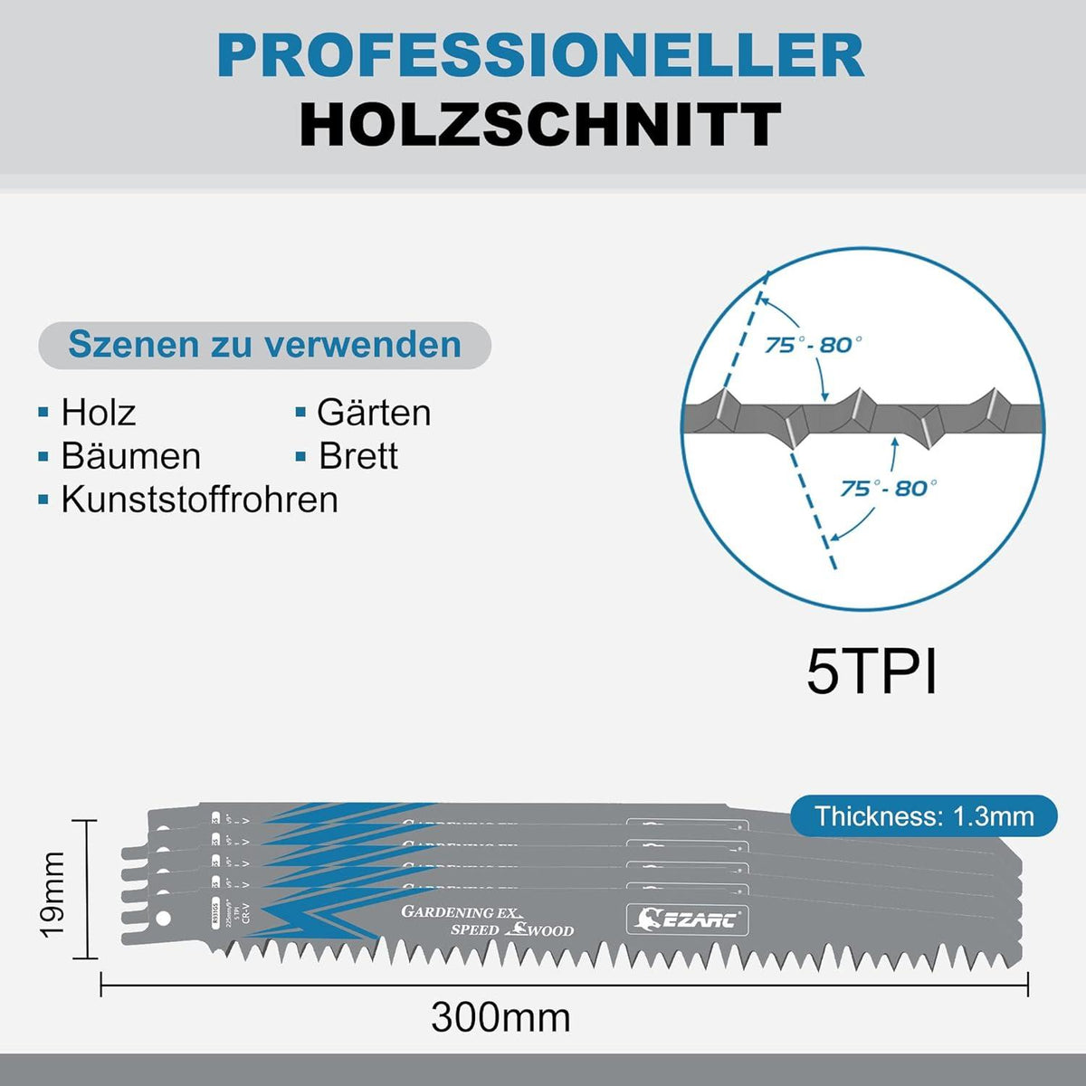 EZARC Säbelsägeblätter Set 5tlg Holz schnelle Schnitte 300mm 5TPI