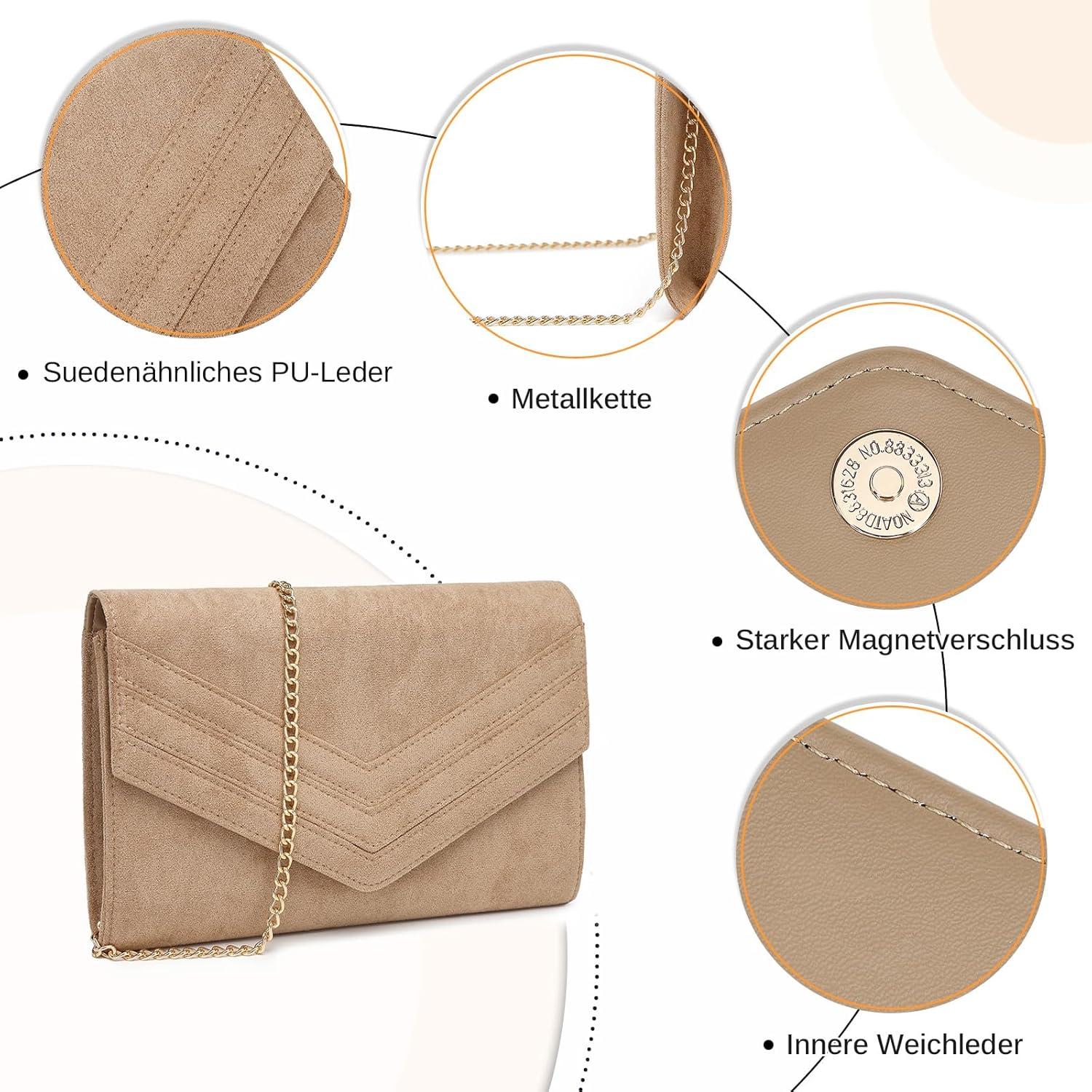 Miss Lulu Damen Clutch Abendtasche Envelope Elegant Kettentasche Hochzeit