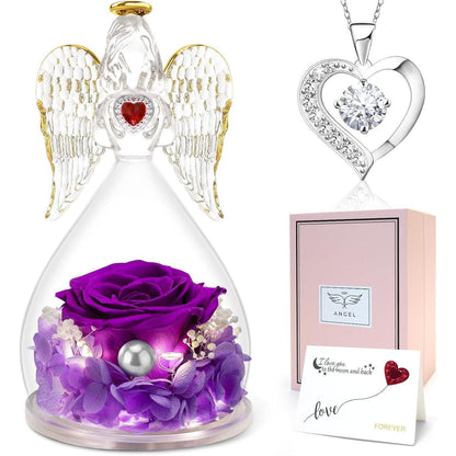 Ewige Rose Engel Glaskuppel LED Valentinstag Muttertag Oma