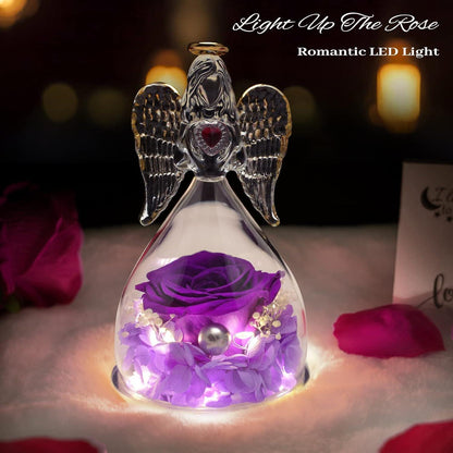 Ewige Rose Engel Glaskuppel LED Valentinstag Muttertag Oma