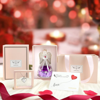 Ewige Rose Engel Glaskuppel LED Valentinstag Muttertag Oma