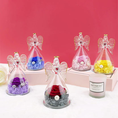 Sunia Engel Ewige Rose LED Glaskuppel Halskette Violett