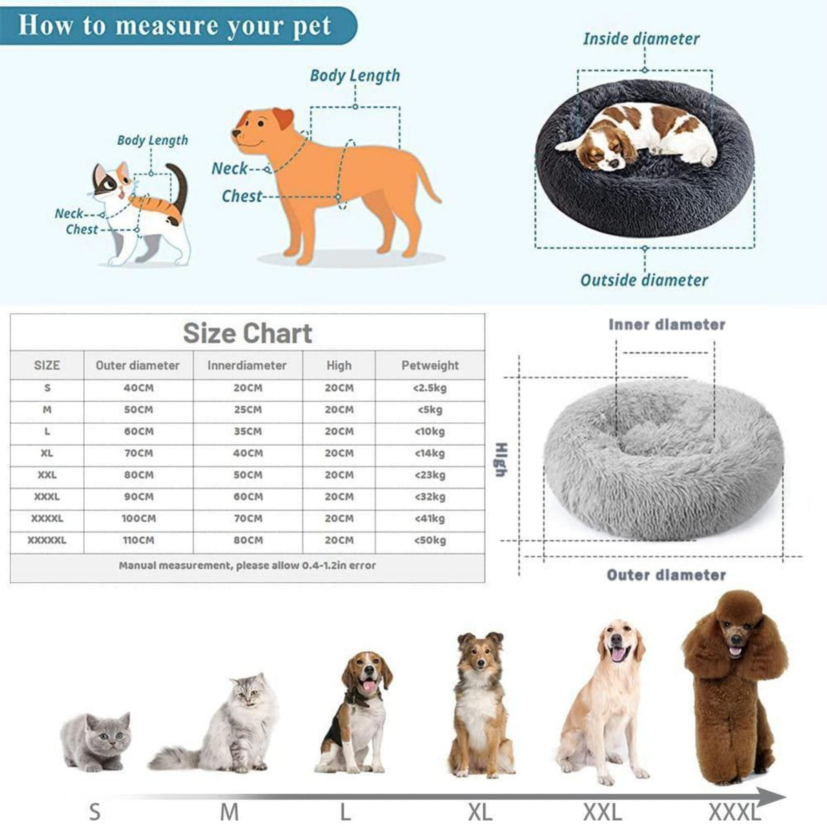 Flauschiges Hundebett Katzenbett Donut 100cm Blassgrün