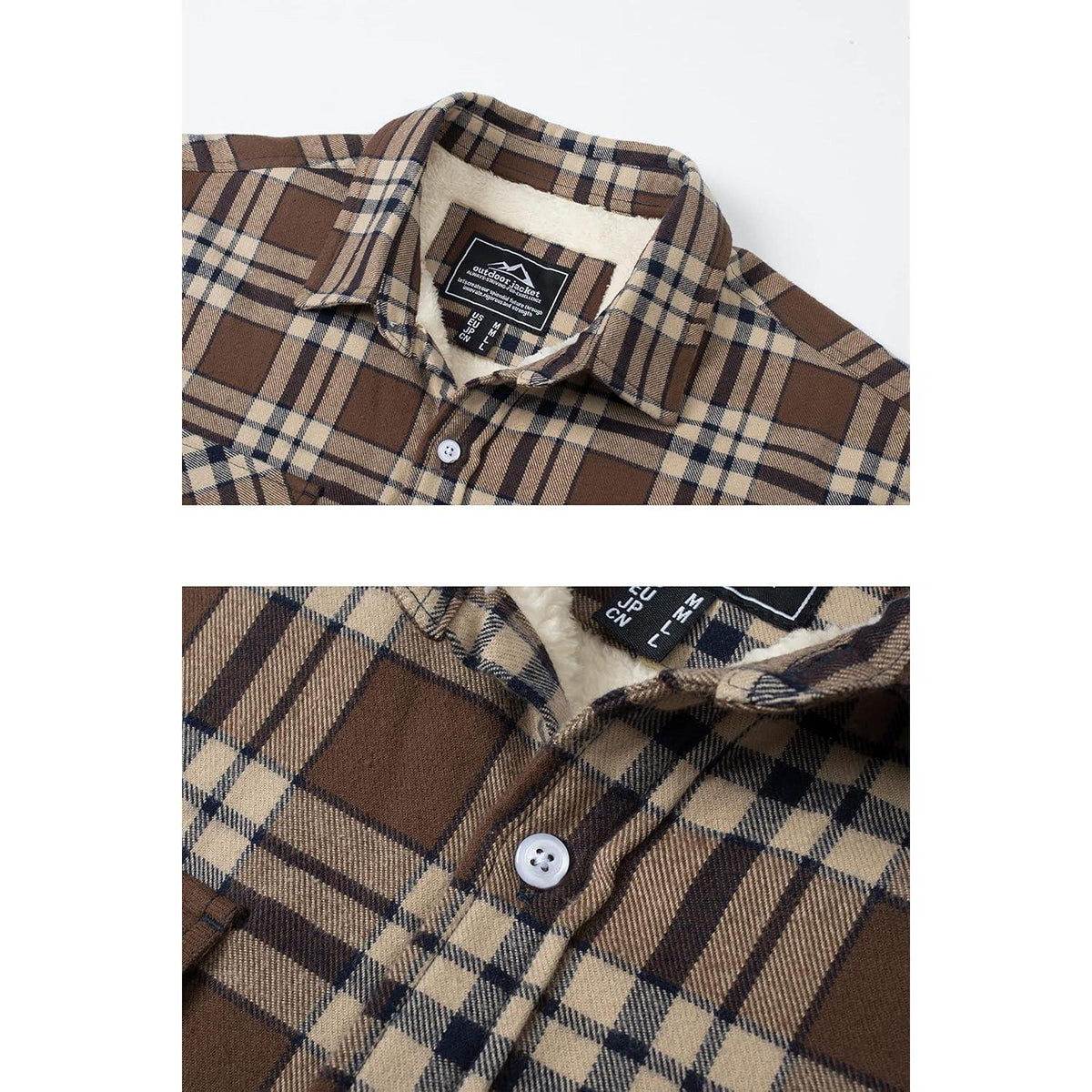 Herren Fleece Flanellhemd Winter Thermo Jacke Braun 3XL