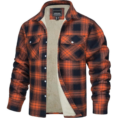 Herren Fleece Flanellhemd Warmes Holzfällerhemd Orange