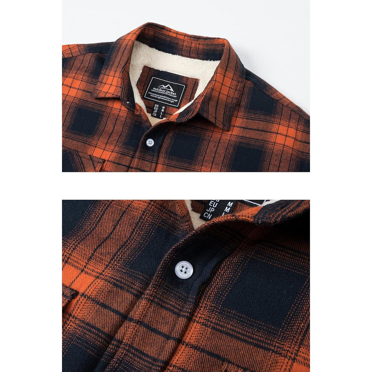 Herren Fleece Flanellhemd Warmes Holzfällerhemd Orange