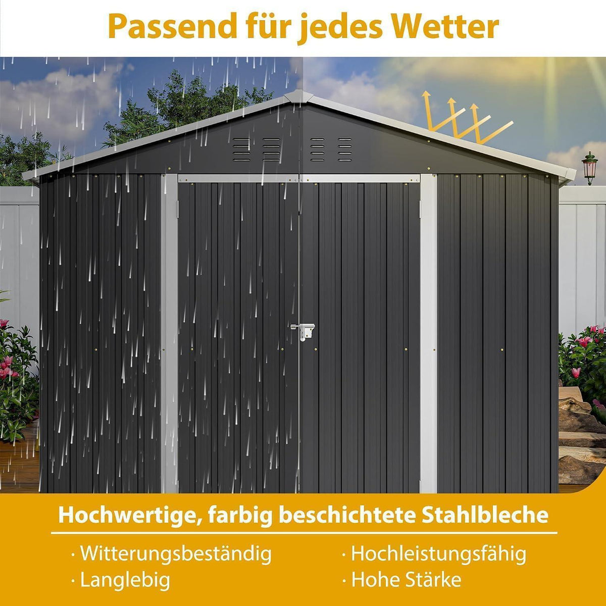 Großes Gerätehaus Metall 240x192x191 cm mit Fundamentrahmen