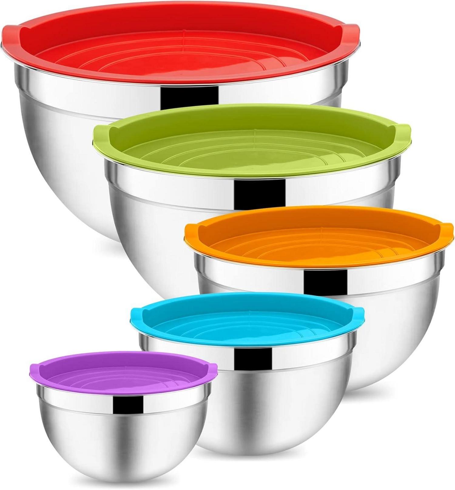 Edelstahl Rührschüssel Set mit Deckel, 5-teilig, Stapelbar
