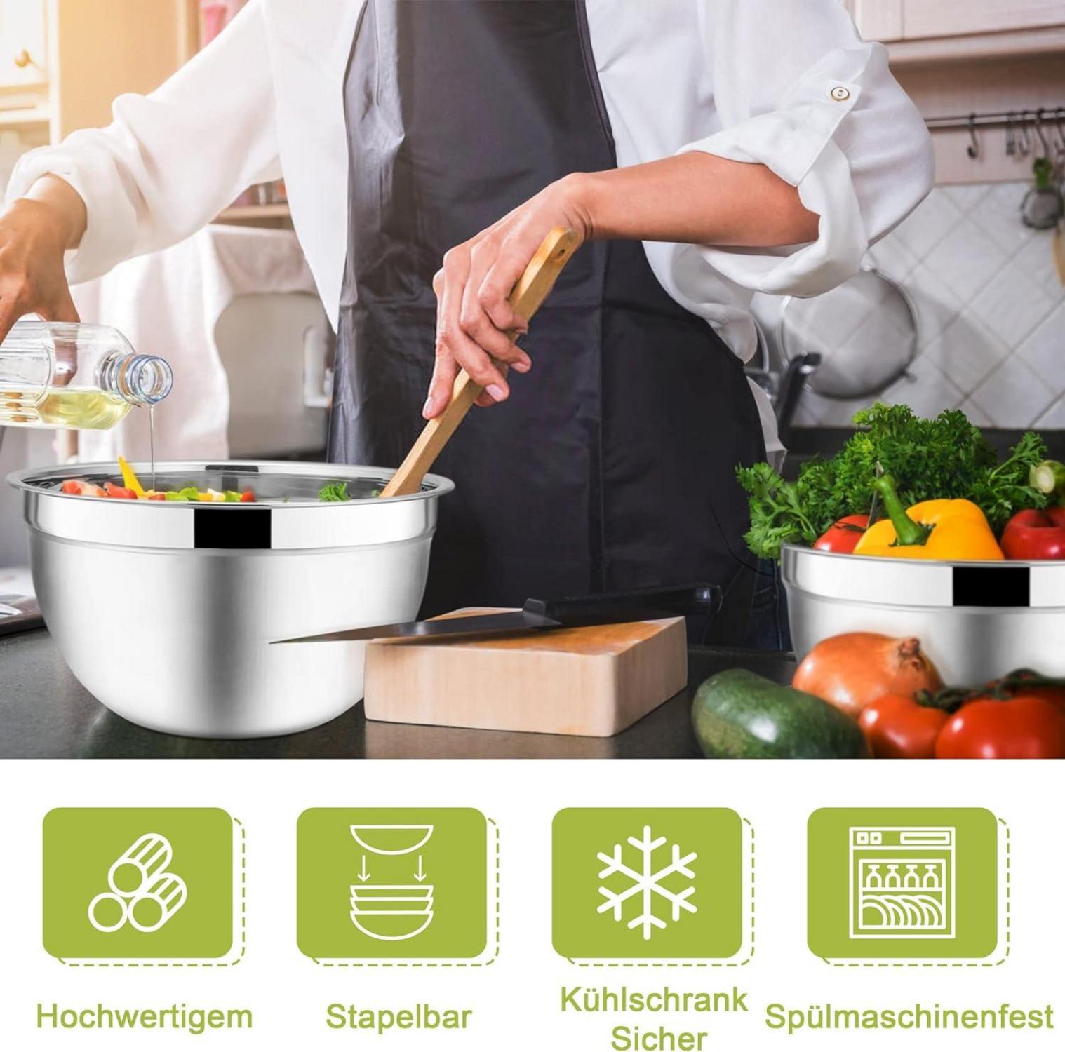 Rührschüssel Set Edelstahl Salatschüssel Luftdichtem Deckel