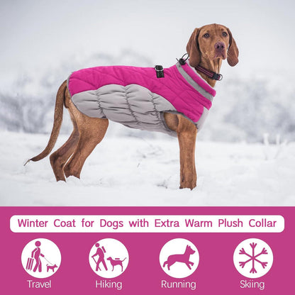 Kuoser Wasserdichter Hundemantel Winterjacke Fleece Gefüttert Reflektierend Warme Jacke für Hunde Rosa XXL