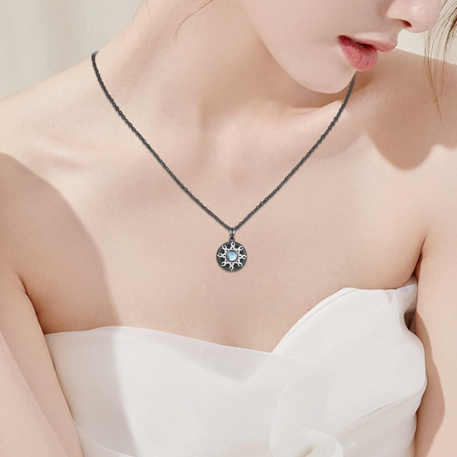 TRISHULA 925 Sterlingsilber Mondstein Kristall Halskette für Frauen