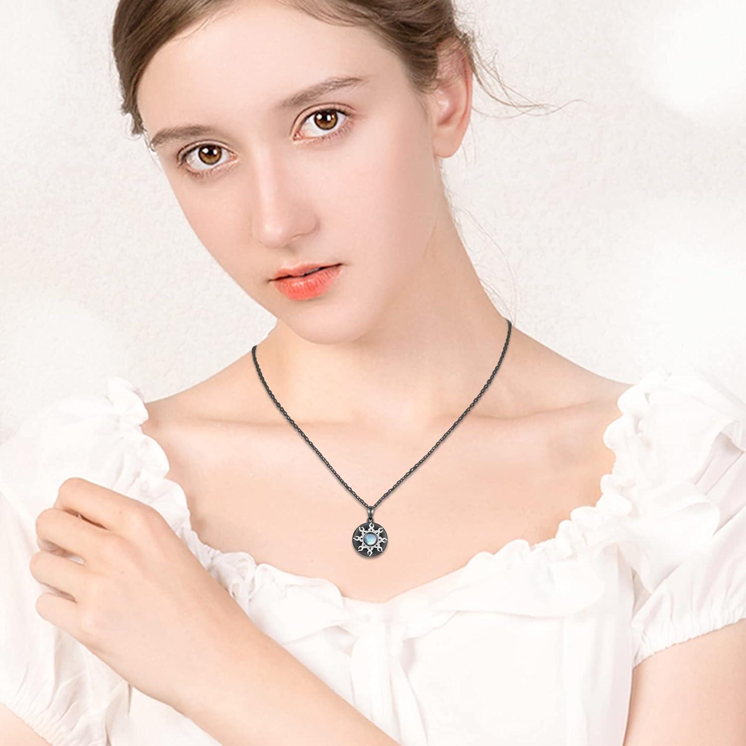 TRISHULA 925 Sterling Silber Mondstein Hundepfoten Lebensbaum Sonnen Kristall Halskette
