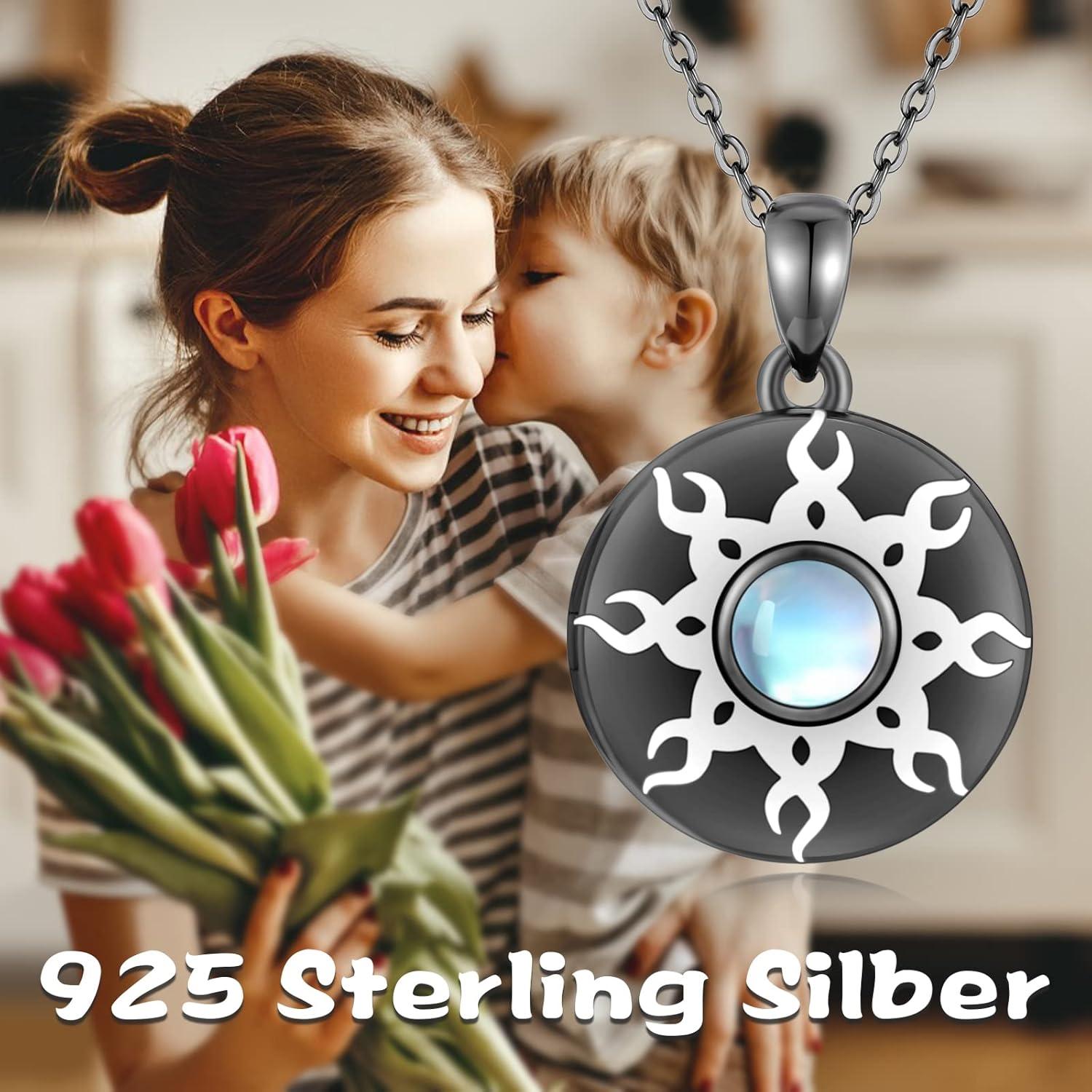 925 Sterling Silber Sonnen- und Mondstein Halskette für Frauen