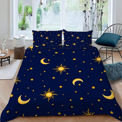 Kinder Bettwäsche 135x200 Sterne Mond Sonne Mikrofaser 3-teilig