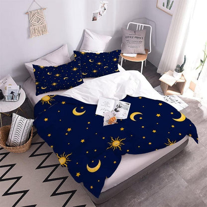 Kinder Bettwäsche 135x200 Sterne Mond Sonne Mikrofaser 3-teilig