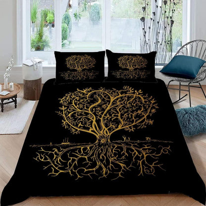3D Goldener Baum Bettwäsche-Set 220x240 + 2x 80x80 cm