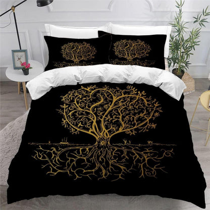 3D Goldener Baum Bettwäsche-Set 220x240 + 2x 80x80 cm