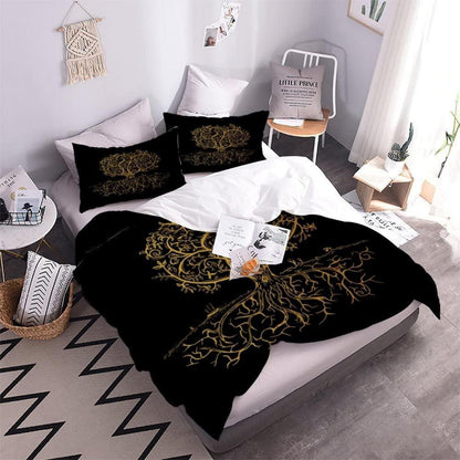 3D Goldener Baum Bettwäsche-Set 220x240 + 2x 80x80 cm
