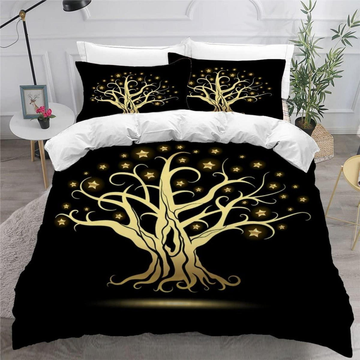 3D Bettwäsche-Set Goldener Baum des Lebens 220x240 cm